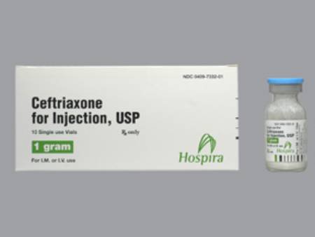 Ceftriaxone Sodium 1 Gram / 15 mL Injection Single Dose Vial 15 mL Rocephin (10/BX 6BX/CS) by Pfizer USPG Hospira Worldwide, Inc.  ID 00409-7332-01